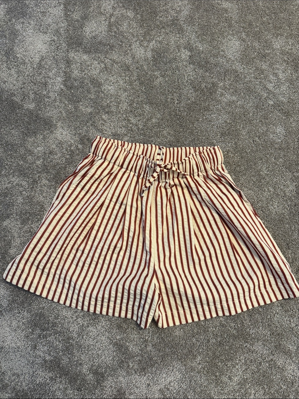 By Together High-Waist Striped Drawstring Shorts - Cream & Burgundy